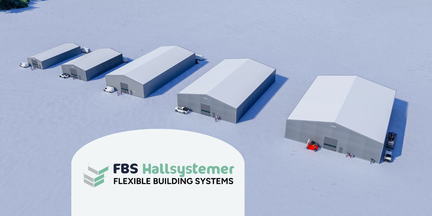 FBS Hallsystemer tilbyr standardhaller i disse fem ulike størrelsene.